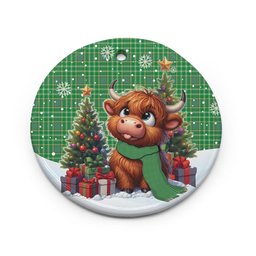 ScotsTee Shop Scottish Currie Clan Tartan Ceramic Ornament Cute Highland Cow Christmas