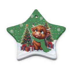 ScotsTee Shop Scottish Currie Clan Tartan Ceramic Ornament Cute Highland Cow Christmas