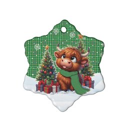 ScotsTee Shop Scottish Currie Clan Tartan Ceramic Ornament Cute Highland Cow Christmas