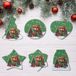 ScotsTee Shop Scottish Currie Clan Tartan Ceramic Ornament Cute Highland Cow Christmas
