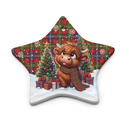 ScotsTee Shop Scottish Forrester Clan Tartan Ceramic Ornament Cute Highland Cow Christmas