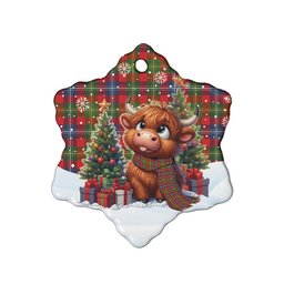 ScotsTee Shop Scottish Forrester Clan Tartan Ceramic Ornament Cute Highland Cow Christmas