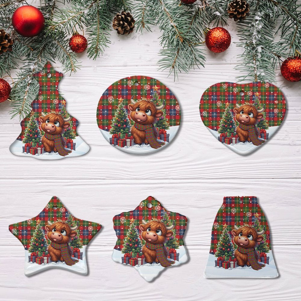 ScotsTee Shop Scottish Forrester Clan Tartan Ceramic Ornament Cute Highland Cow Christmas