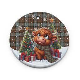 ScotsTee Shop Scottish Fergusson Weathered Clan Tartan Ceramic Ornament Cute Highland Cow Christmas