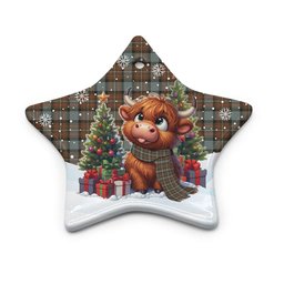 ScotsTee Shop Scottish Fergusson Weathered Clan Tartan Ceramic Ornament Cute Highland Cow Christmas