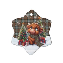 ScotsTee Shop Scottish Fergusson Weathered Clan Tartan Ceramic Ornament Cute Highland Cow Christmas