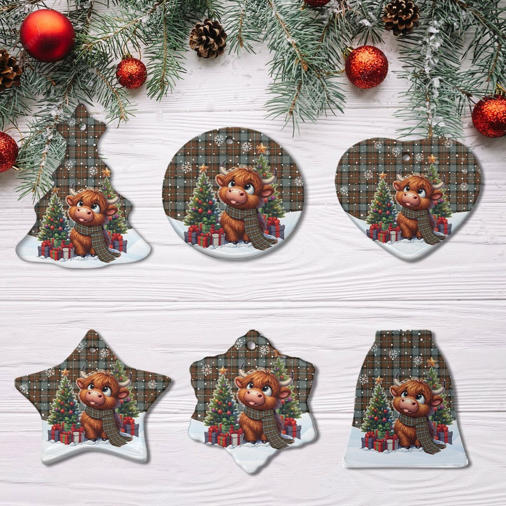 ScotsTee Shop Scottish Fergusson Weathered Clan Tartan Ceramic Ornament Cute Highland Cow Christmas