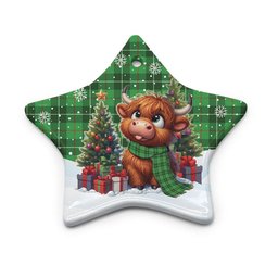 ScotsTee Shop Scottish Galloway District Clan Tartan Ceramic Ornament Cute Highland Cow Christmas