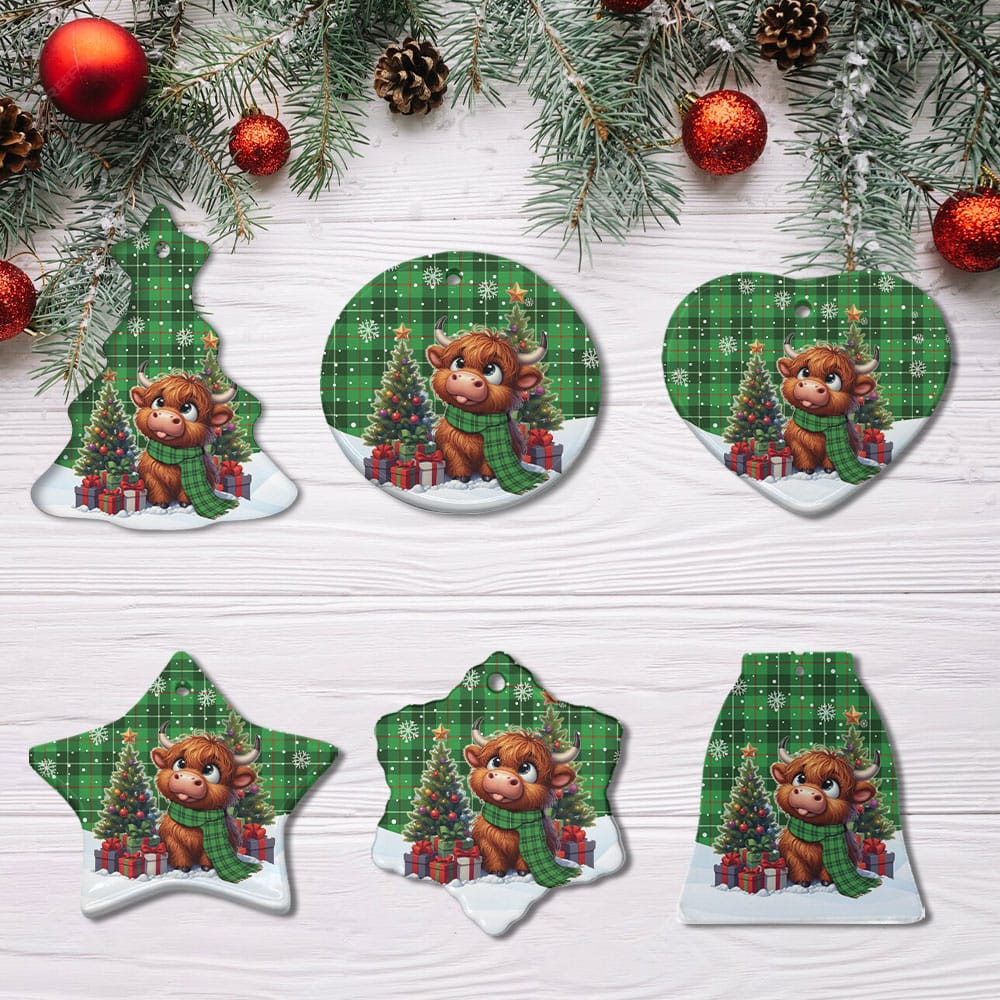 ScotsTee Shop Scottish Galloway District Clan Tartan Ceramic Ornament Cute Highland Cow Christmas