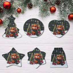ScotsTee Shop Scottish Farquharson Modern Clan Tartan Ceramic Ornament Cute Highland Cow Christmas