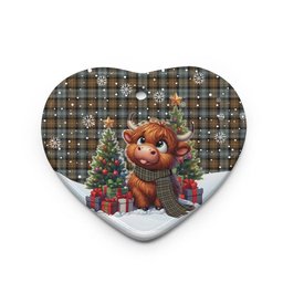 ScotsTee Shop Scottish Gordon Weathered Clan Tartan Ceramic Ornament Cute Highland Cow Christmas