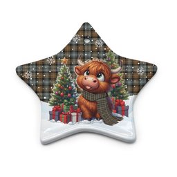 ScotsTee Shop Scottish Gordon Weathered Clan Tartan Ceramic Ornament Cute Highland Cow Christmas