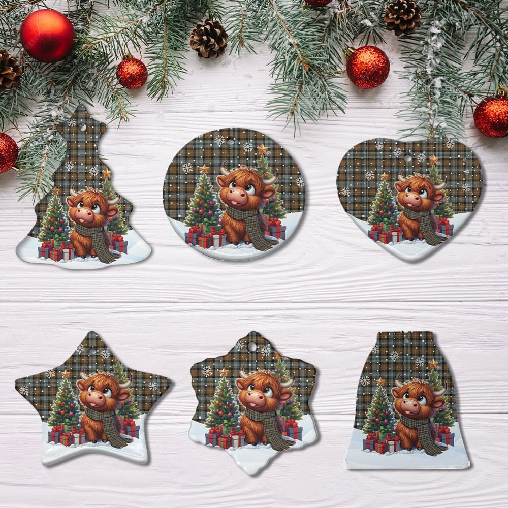 ScotsTee Shop Scottish Gordon Weathered Clan Tartan Ceramic Ornament Cute Highland Cow Christmas