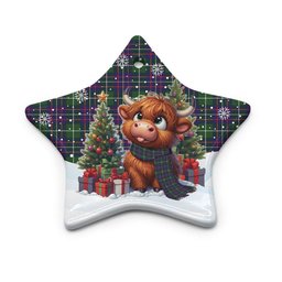 ScotsTee Shop Scottish Inglis Modern Clan Tartan Ceramic Ornament Cute Highland Cow Christmas