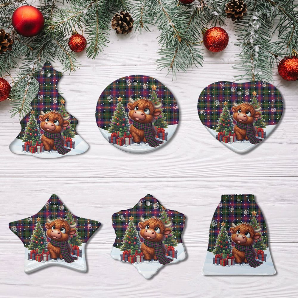 ScotsTee Shop Scottish Logan Modern Clan Tartan Ceramic Ornament Cute Highland Cow Christmas