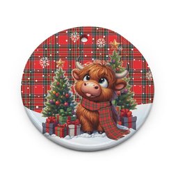 ScotsTee Shop Scottish MacBean Modern Clan Tartan Ceramic Ornament Cute Highland Cow Christmas