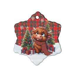 ScotsTee Shop Scottish MacBean Modern Clan Tartan Ceramic Ornament Cute Highland Cow Christmas