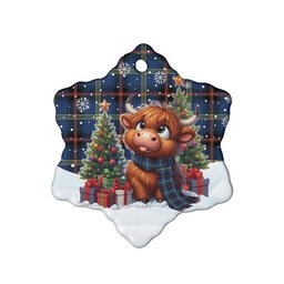 ScotsTee Shop Scottish Grewar Clan Tartan Ceramic Ornament Cute Highland Cow Christmas