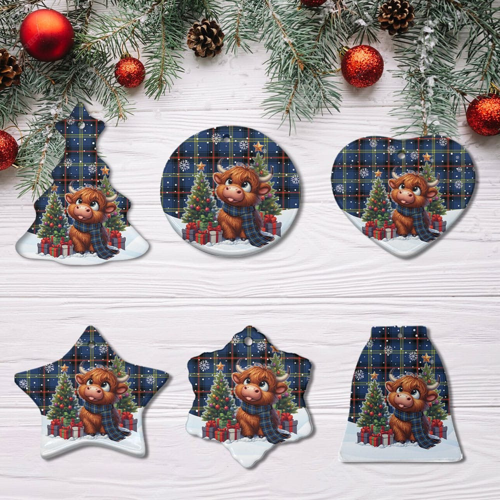 ScotsTee Shop Scottish Grewar Clan Tartan Ceramic Ornament Cute Highland Cow Christmas