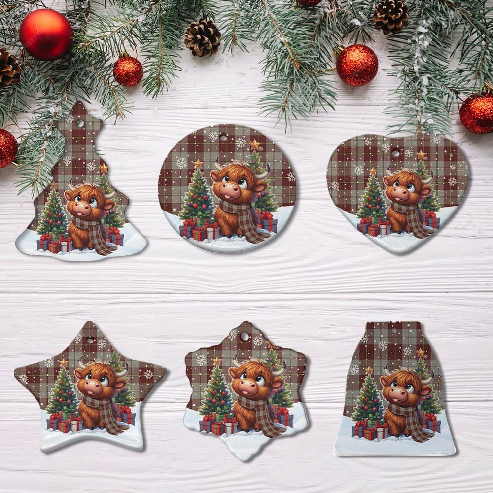 ScotsTee Shop Scottish Cunningham Burgundy Dancers Clan Tartan Ceramic Ornament Cute Highland Cow Christmas