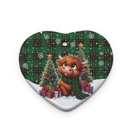 ScotsTee Shop Scottish Fife District Clan Tartan Ceramic Ornament Cute Highland Cow Christmas