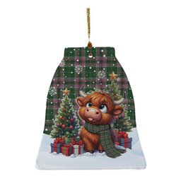 ScotsTee Shop Scottish Gray Hunting Clan Tartan Ceramic Ornament Cute Highland Cow Christmas