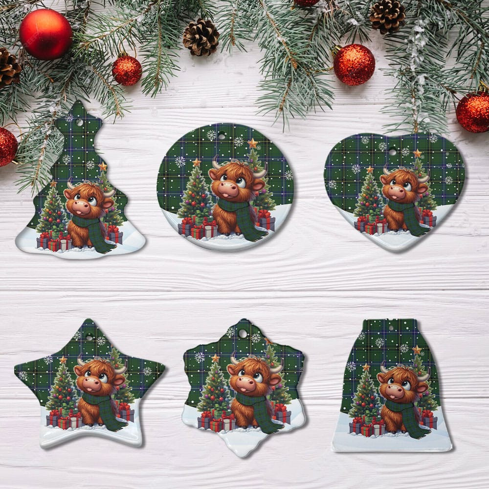 ScotsTee Shop Scottish Henderson Modern Clan Tartan Ceramic Ornament Cute Highland Cow Christmas