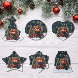 ScotsTee Shop Scottish Johnston Modern Clan Tartan Ceramic Ornament Cute Highland Cow Christmas