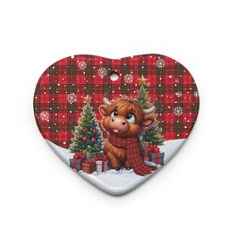 ScotsTee Shop Scottish Grant Modern Clan Tartan Ceramic Ornament Cute Highland Cow Christmas