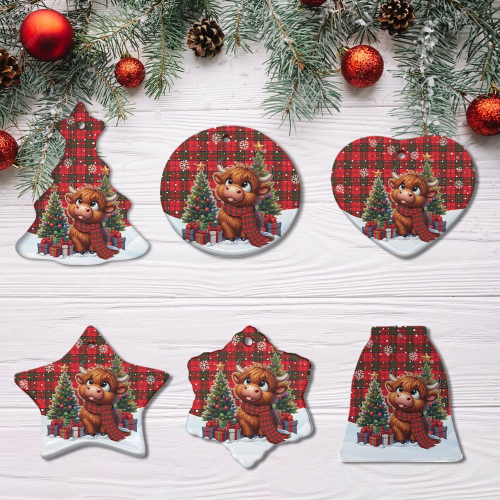 ScotsTee Shop Scottish Grant Modern Clan Tartan Ceramic Ornament Cute Highland Cow Christmas