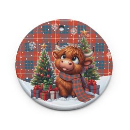 ScotsTee Shop Scottish Hamilton Ancient Clan Tartan Ceramic Ornament Cute Highland Cow Christmas