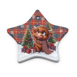 ScotsTee Shop Scottish Hamilton Ancient Clan Tartan Ceramic Ornament Cute Highland Cow Christmas