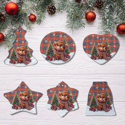 ScotsTee Shop Scottish Hamilton Ancient Clan Tartan Ceramic Ornament Cute Highland Cow Christmas
