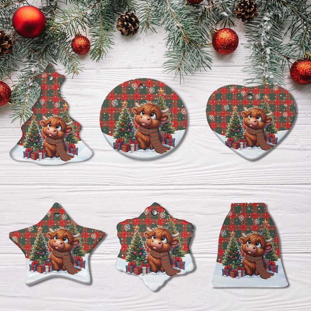 ScotsTee Shop Scottish Cumming Modern Clan Tartan Ceramic Ornament Cute Highland Cow Christmas
