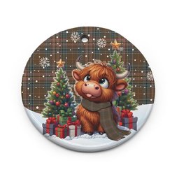 ScotsTee Shop Scottish Kennedy Weathered Clan Tartan Ceramic Ornament Cute Highland Cow Christmas