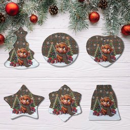 ScotsTee Shop Scottish Kennedy Weathered Clan Tartan Ceramic Ornament Cute Highland Cow Christmas