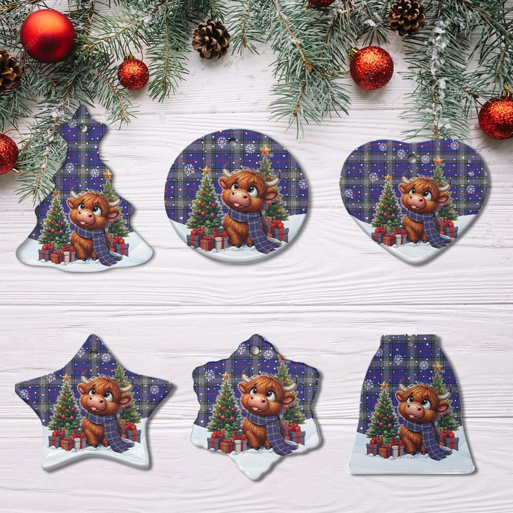 ScotsTee Shop Scottish Kinnaird Clan Tartan Ceramic Ornament Cute Highland Cow Christmas