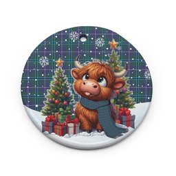 ScotsTee Shop Scottish Douglas Modern Clan Tartan Ceramic Ornament Cute Highland Cow Christmas