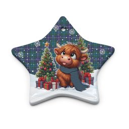 ScotsTee Shop Scottish Douglas Modern Clan Tartan Ceramic Ornament Cute Highland Cow Christmas