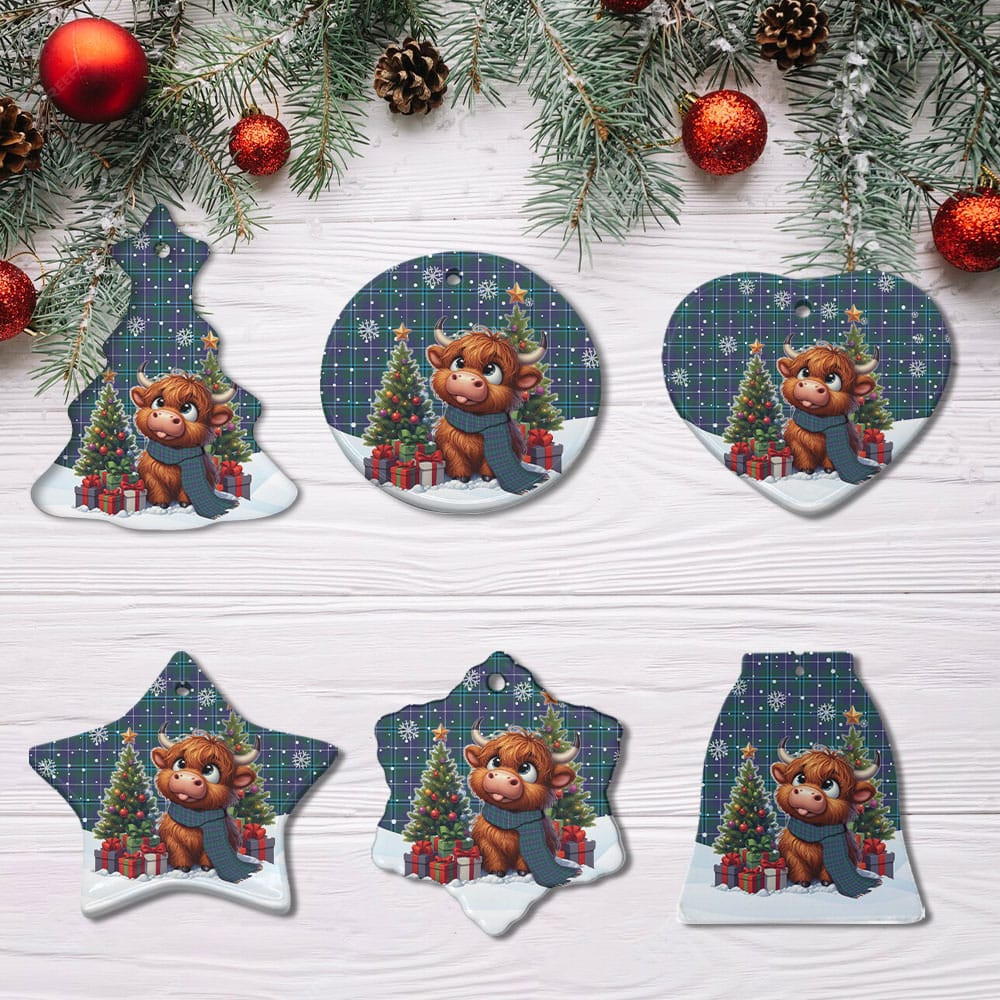 ScotsTee Shop Scottish Douglas Modern Clan Tartan Ceramic Ornament Cute Highland Cow Christmas