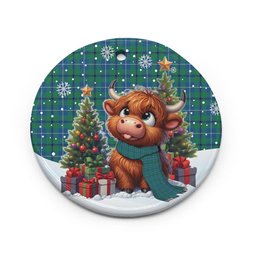 ScotsTee Shop Scottish Douglas Ancient Clan Tartan Ceramic Ornament Cute Highland Cow Christmas