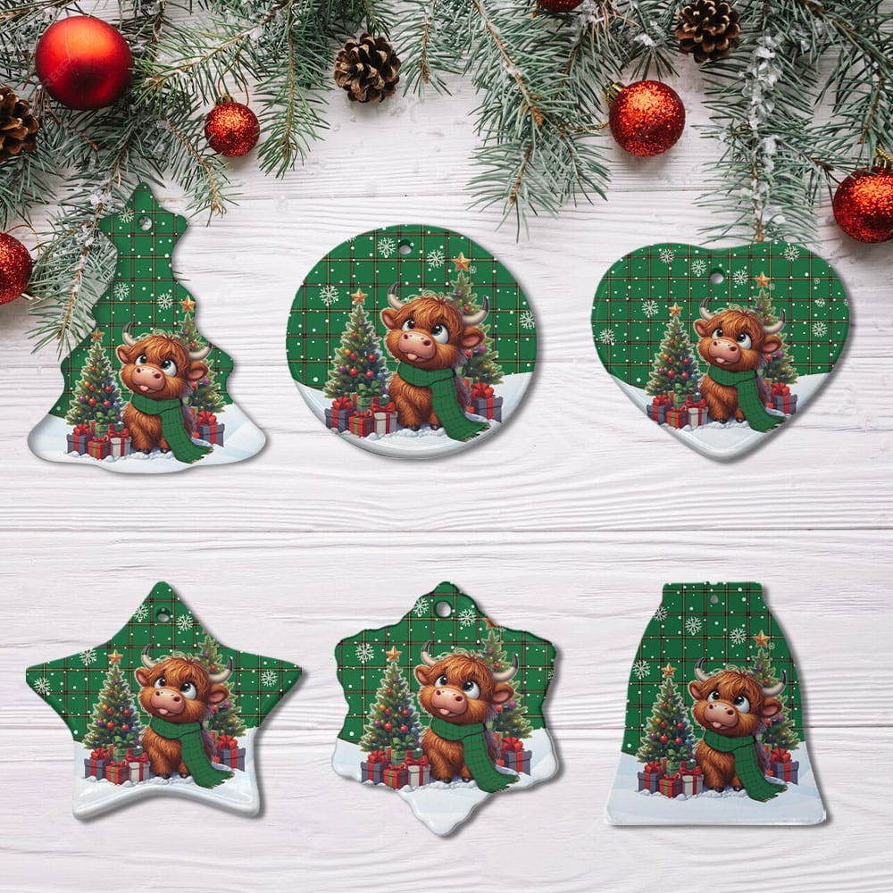 ScotsTee Shop Scottish Don (Tribe-of-Mar) Clan Tartan Ceramic Ornament Cute Highland Cow Christmas