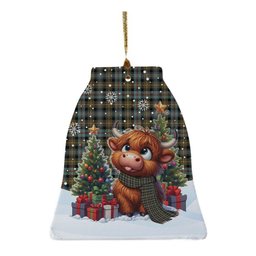 ScotsTee Shop Scottish Farquharson Weathered Clan Tartan Ceramic Ornament Cute Highland Cow Christmas