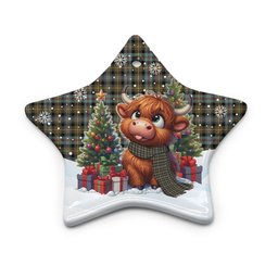 ScotsTee Shop Scottish Farquharson Weathered Clan Tartan Ceramic Ornament Cute Highland Cow Christmas