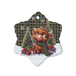 ScotsTee Shop Scottish Farquharson Weathered Clan Tartan Ceramic Ornament Cute Highland Cow Christmas