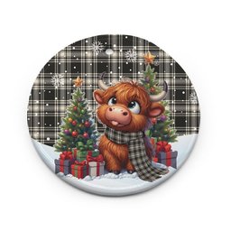 ScotsTee Shop Scottish Menzies Black & White Ancient Clan Tartan Ceramic Ornament Cute Highland Cow Christmas