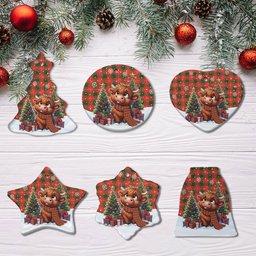 ScotsTee Shop Scottish MacPhee Modern Clan Tartan Ceramic Ornament Cute Highland Cow Christmas