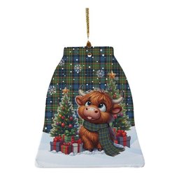 ScotsTee Shop Scottish MacLellan Ancient Clan Tartan Ceramic Ornament Cute Highland Cow Christmas