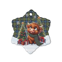 ScotsTee Shop Scottish MacLellan Ancient Clan Tartan Ceramic Ornament Cute Highland Cow Christmas