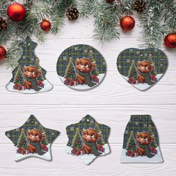 ScotsTee Shop Scottish MacLellan Ancient Clan Tartan Ceramic Ornament Cute Highland Cow Christmas